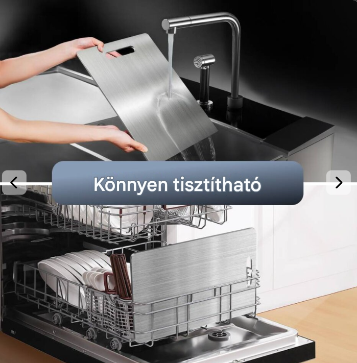 Tiszta titán konyhai vágódeszka, élelmiszeripari minőségű, foltálló és tartós, higiénikus, kíméli a kések élét és könnyen tisztítható