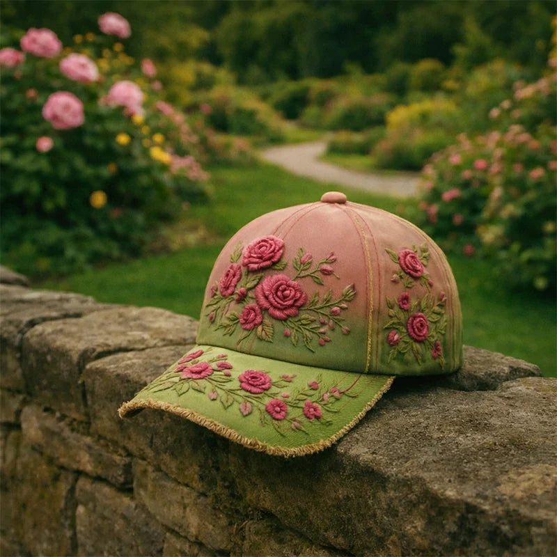 🎉Exkluzív ajánlat tagoknak] 🌸 Elegáns női pamut sapka virágos hímzéssel – állítható méret 56–60 cm