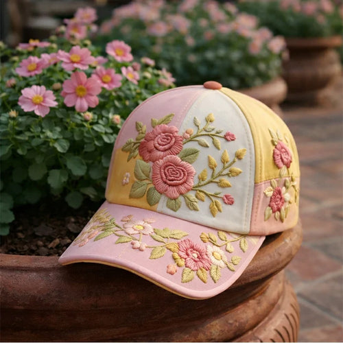 🎉Exkluzív ajánlat tagoknak] 🌸 Elegáns női pamut sapka virágos hímzéssel – állítható méret 56–60 cm