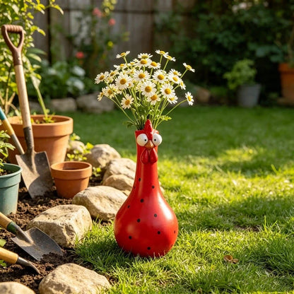 🐔 Aranyos kerámia váza tyúk alakban – különleges dekoráció virágokhoz és otthonos hangulathoz