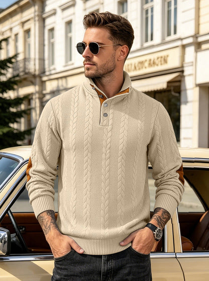🔥 Luxus férfi kötött pulóver Henley gallérral és elegáns hímzéssel – kényelmes stílus minden napra