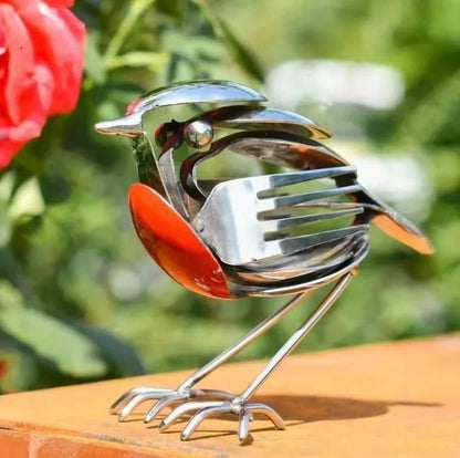 🐦 Kézzel készített fém vörösbegy dekoráció – elegáns dísz a kertbe és az otthonba