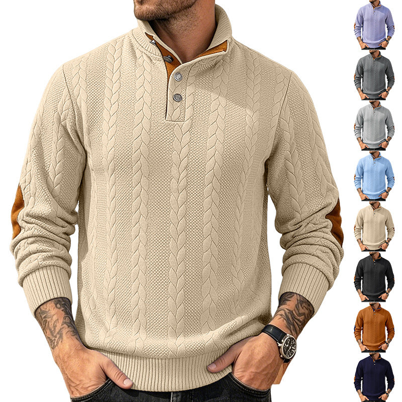 🔥 Luxus férfi kötött pulóver Henley gallérral és elegáns hímzéssel – kényelmes stílus minden napra
