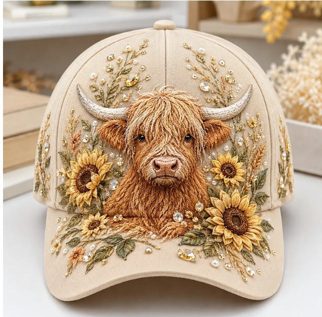 Elegáns női pamut sapka virágos hímzéssel – állítható méret 56–60 cm