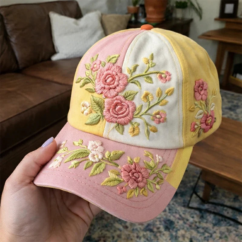🎉Exkluzív ajánlat tagoknak] 🌸 Elegáns női pamut sapka virágos hímzéssel – állítható méret 56–60 cm