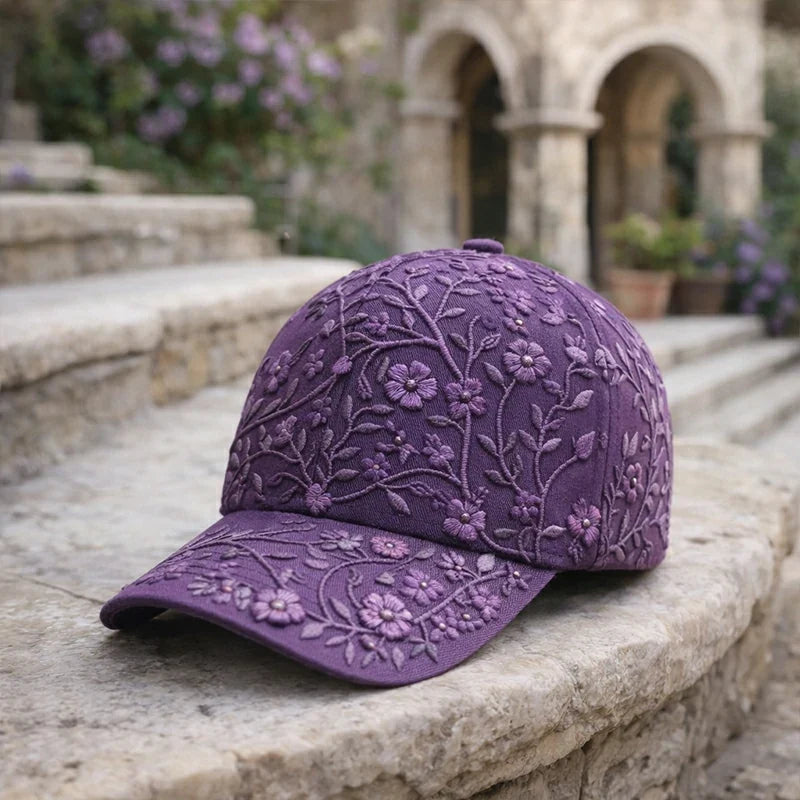 🎉Exkluzív ajánlat tagoknak] 🌸 Elegáns női pamut sapka virágos hímzéssel – állítható méret 56–60 cm