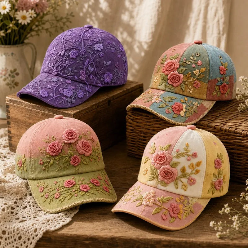 🎉Exkluzív ajánlat tagoknak] 🌸 Elegáns női pamut sapka virágos hímzéssel – állítható méret 56–60 cm
