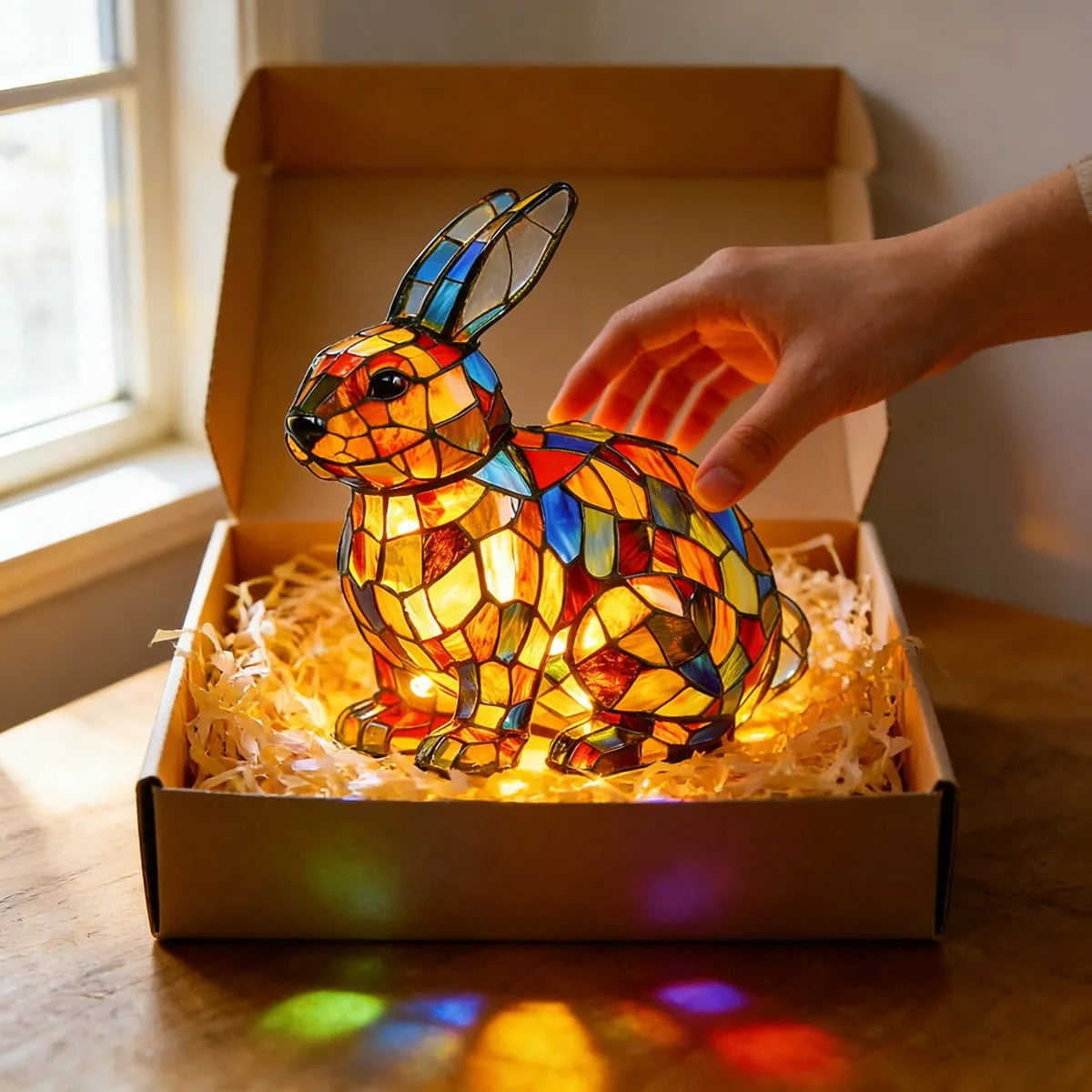 [🎉Tagoknak exkluzív ajánlat]Hoeurva üvegmozaik lámpa erdei nyuszi stílusban 🐰✨