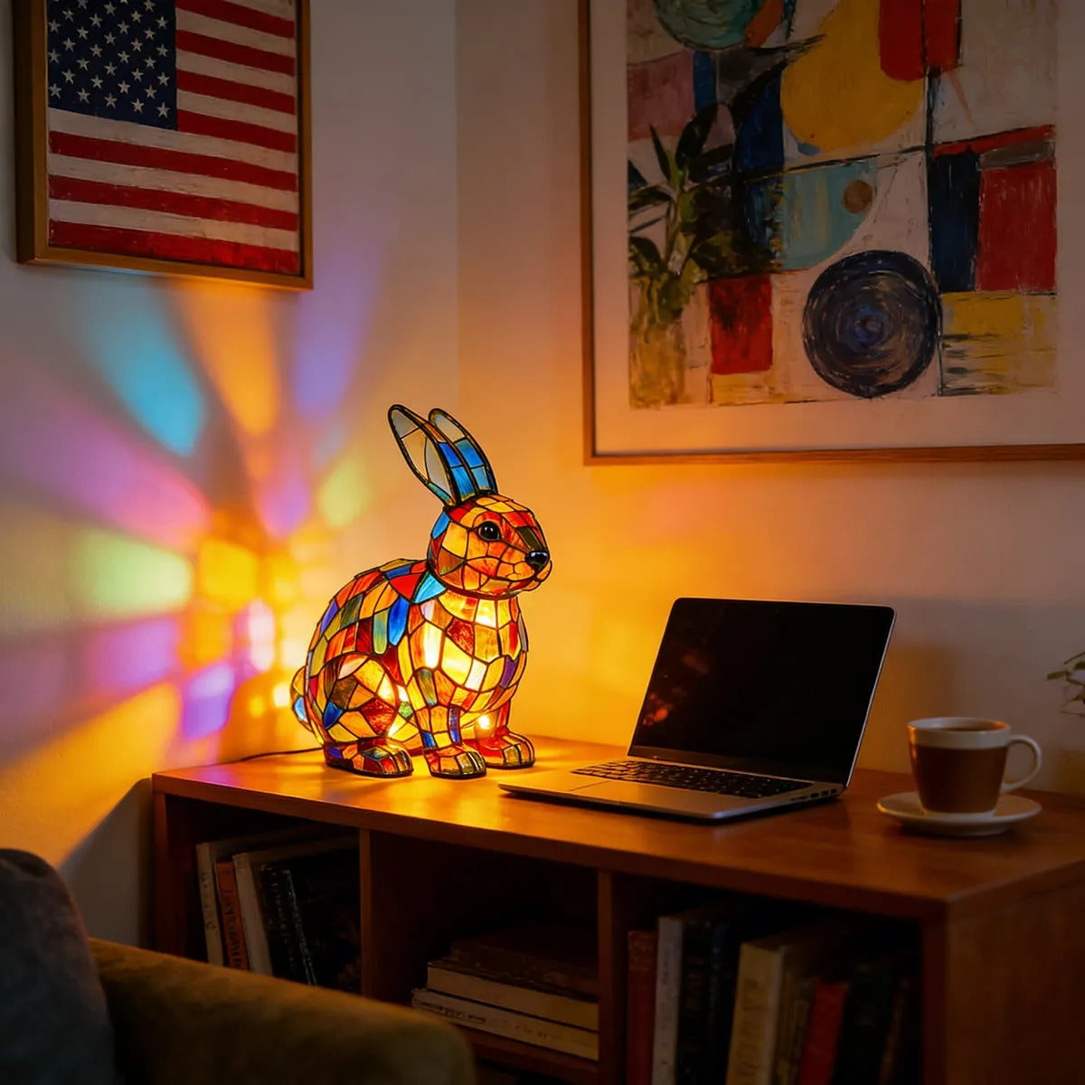 [🎉Tagoknak exkluzív ajánlat]Hoeurva üvegmozaik lámpa erdei nyuszi stílusban 🐰✨