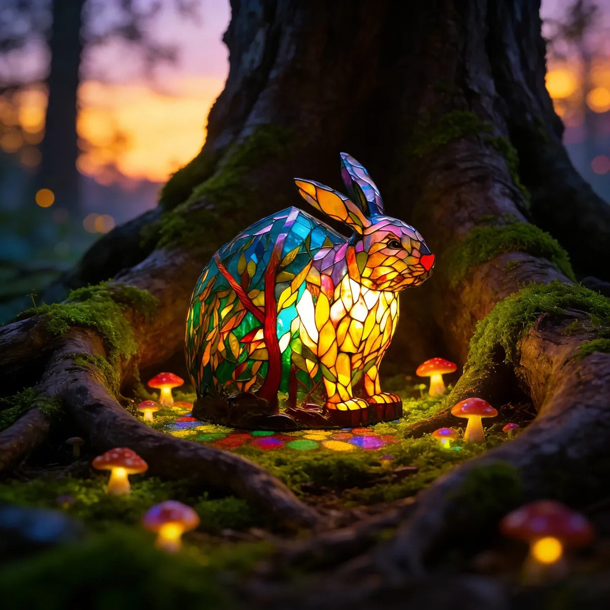 [🎉Tagoknak exkluzív ajánlat]Hoeurva üvegmozaik lámpa erdei nyuszi stílusban 🐰✨