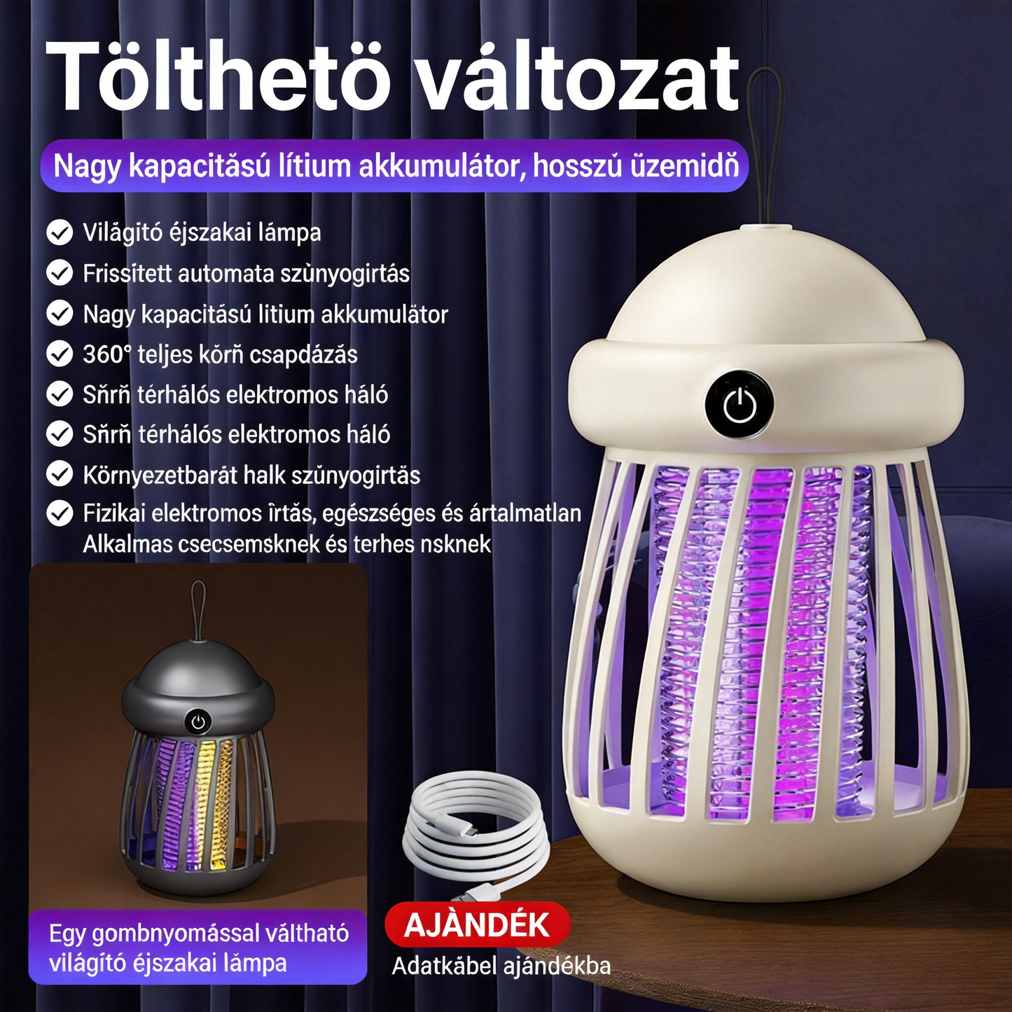 🌙 Nyári kötelező UV szúnyogirtó lámpa – csendes, egészséges és hatékony védelem egész éjjel
