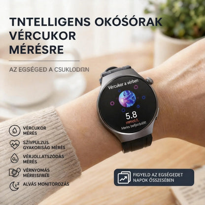 🔥 Bluetooth okosóra egészségkövetéshez – vércukorszint-figyelés, alvásmonitorozás, sportfunkciók és vízálló kerek dizájn