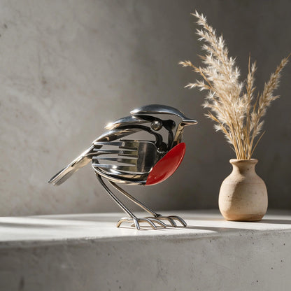 🐦 Kézzel készített fém vörösbegy dekoráció – elegáns dísz a kertbe és az otthonba