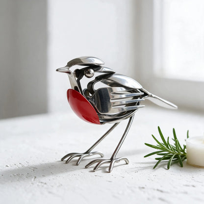 🐦 Kézzel készített fém vörösbegy dekoráció – elegáns dísz a kertbe és az otthonba