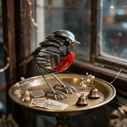 🐦 Kézzel készített fém vörösbegy dekoráció – elegáns dísz a kertbe és az otthonba
