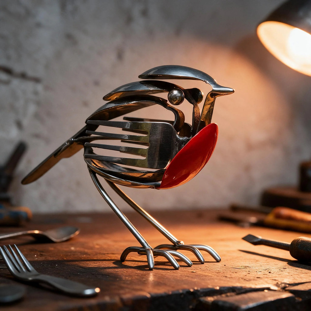 🐦 Kézzel készített fém vörösbegy dekoráció – elegáns dísz a kertbe és az otthonba
